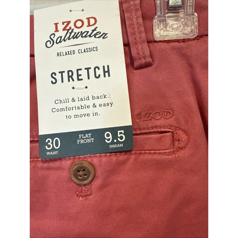 IZOD Men's SALTWATER Relaxed Classics Stretch Shorts SIZES - 30 SaltwaterRed NWT
